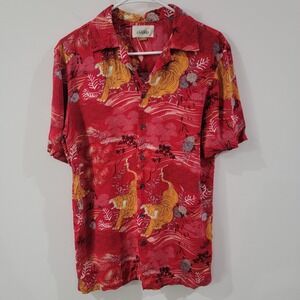 Mens Button Up Shirt Size‎ Small Tigers Asian Red Japan